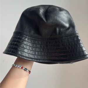 Aritzia Babaton Black Leather Bucket Hat